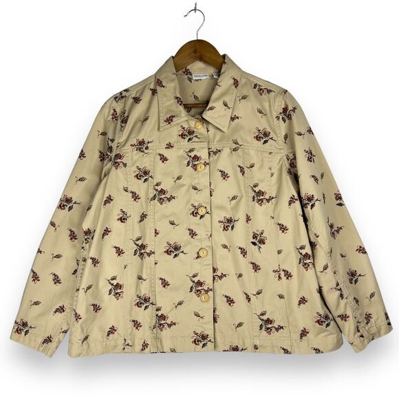 Tantrums Floral Embroidered 100% Cotton Jacket Button Front Beige Cottagecore XL - Picture 1 of 15